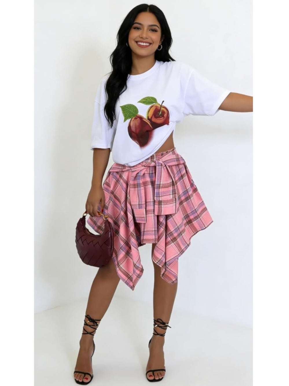 NWT No Label Size OS Pink Plaid Mini Skater Skirt
